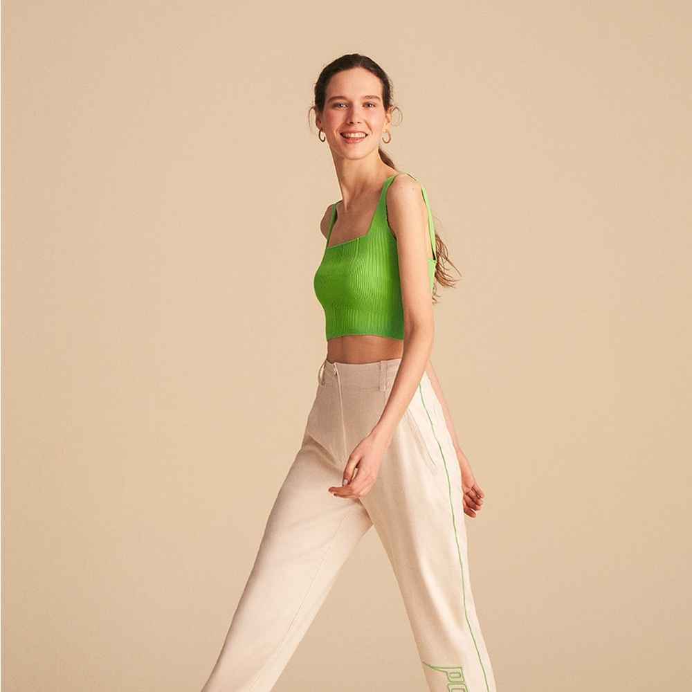 Nocturne Women's Ribbed Patterned Crop Top, Neon Green, Small
